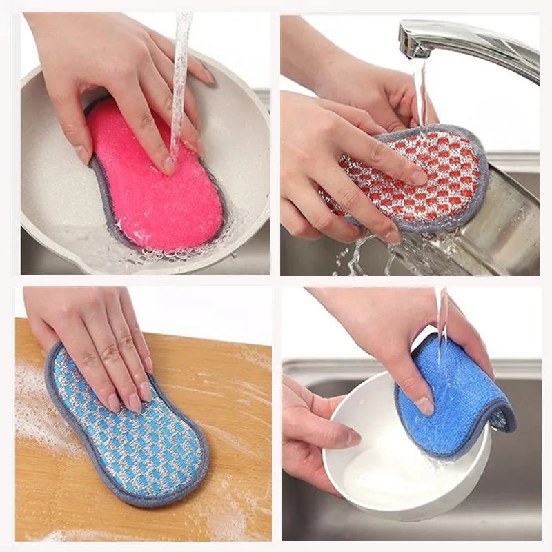 Kitchen Cleaning Sponge Double Sided Sponge Scrubber Sponges For Dishwashing Scouring Pad Dish Cloth Kitchen Cleaning Tools Qme