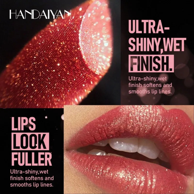 8Colors Glitter Lipstick Waterproof Lasting Diamond Pearlescent Metallic Gloss Lipstick Purple Lipgloss Lips Makeup Cosmetics Qme