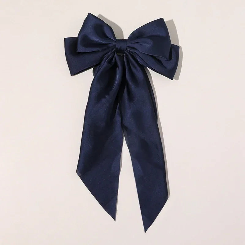 Women Girl Large Bow Hairpin Korean Headbands Big Bowknot Barrettes Qme DEEP BLUE