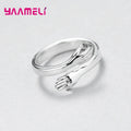 Novelty Love Hug Charms Open Band Adjustable Ring for Men Women 925 Sterling Silver Color Couple Lover Dating Jewelry Qme Male