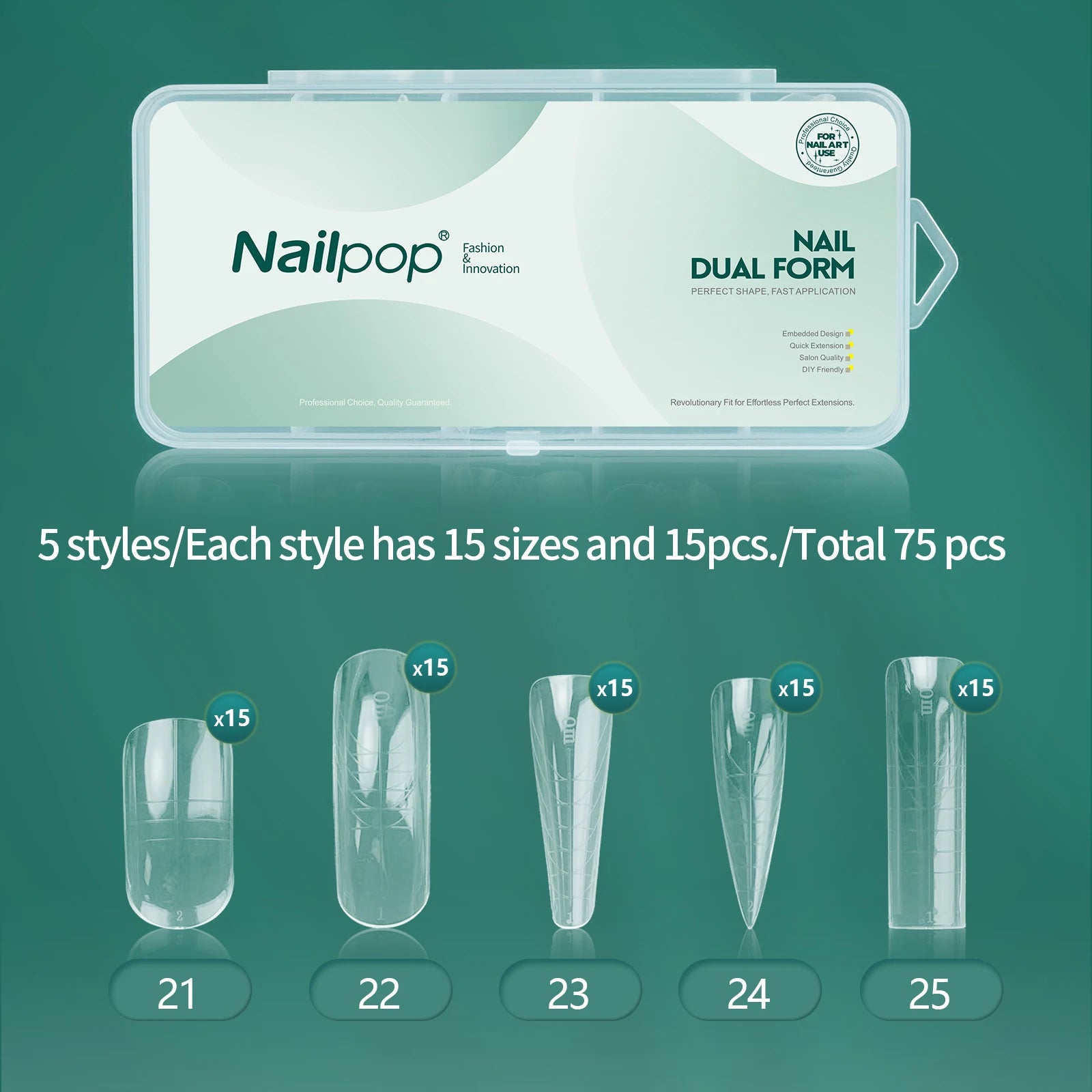 Nailpop Nail Dual Form 15 Clear Embedded Design Shape Full Coverage Qme JMT03-Clear 75
