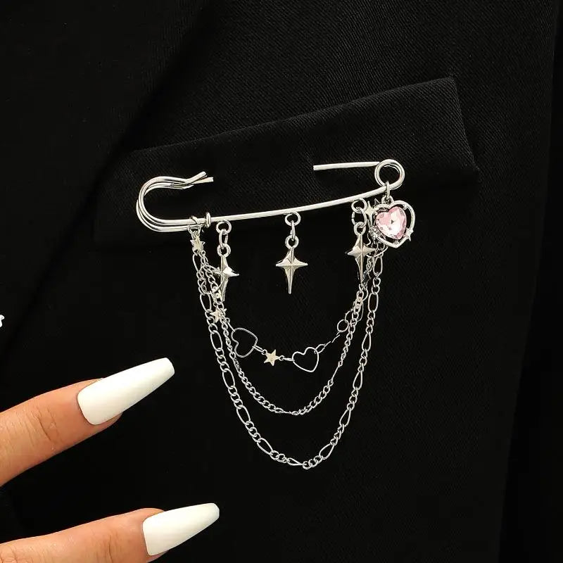 Women Men Brooch Suit Tassel Chain Lapel Pin Shirt Collar Brooch Badge Retro Pins Wedding Party Dance Neckwear Accessories Qme A4
