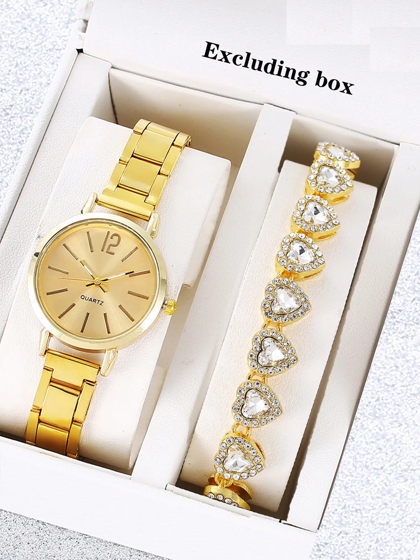 2-piece fashionable and trendy women's slim and narrow watches, simple and versatile, student women's quartz watch set Qme Gold No