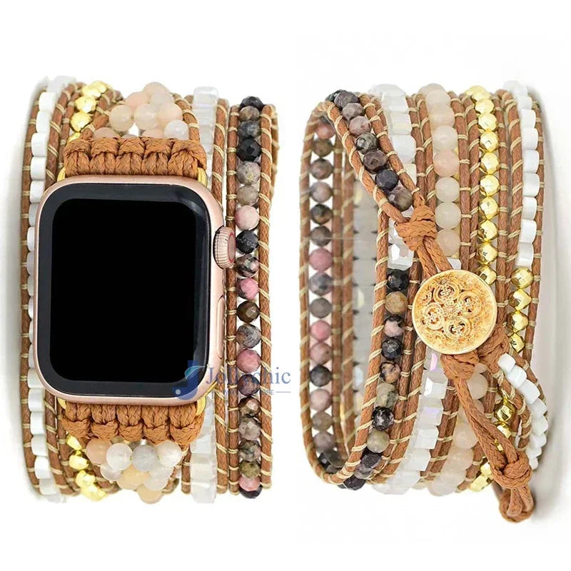 Bohemia Strap for Apple Watch Ultra Band 49mm 44mm 45mm 41mm 42mm 38 Handmade Natural Beads Bracelet Iwatch Series 8 7 6 Se 5 3 Qme Style 1 42-44-45-49MM-L
