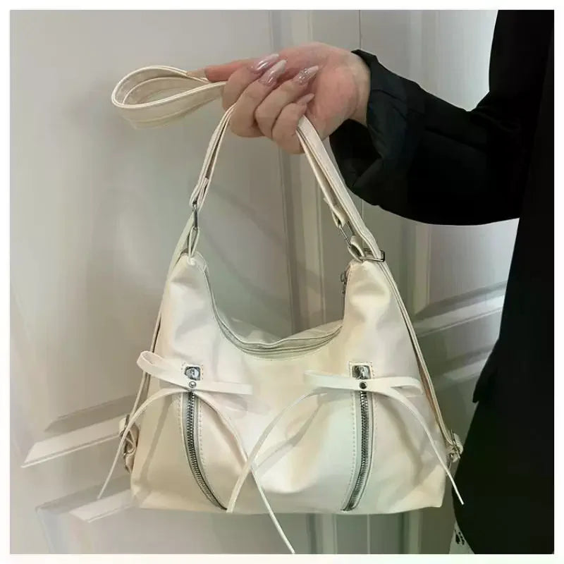 Retro Large Capacity Soft Leather Tote Bag with Knot - Casual Double Shoulder Bag Trendy Sle Women Handbag for Work Qme