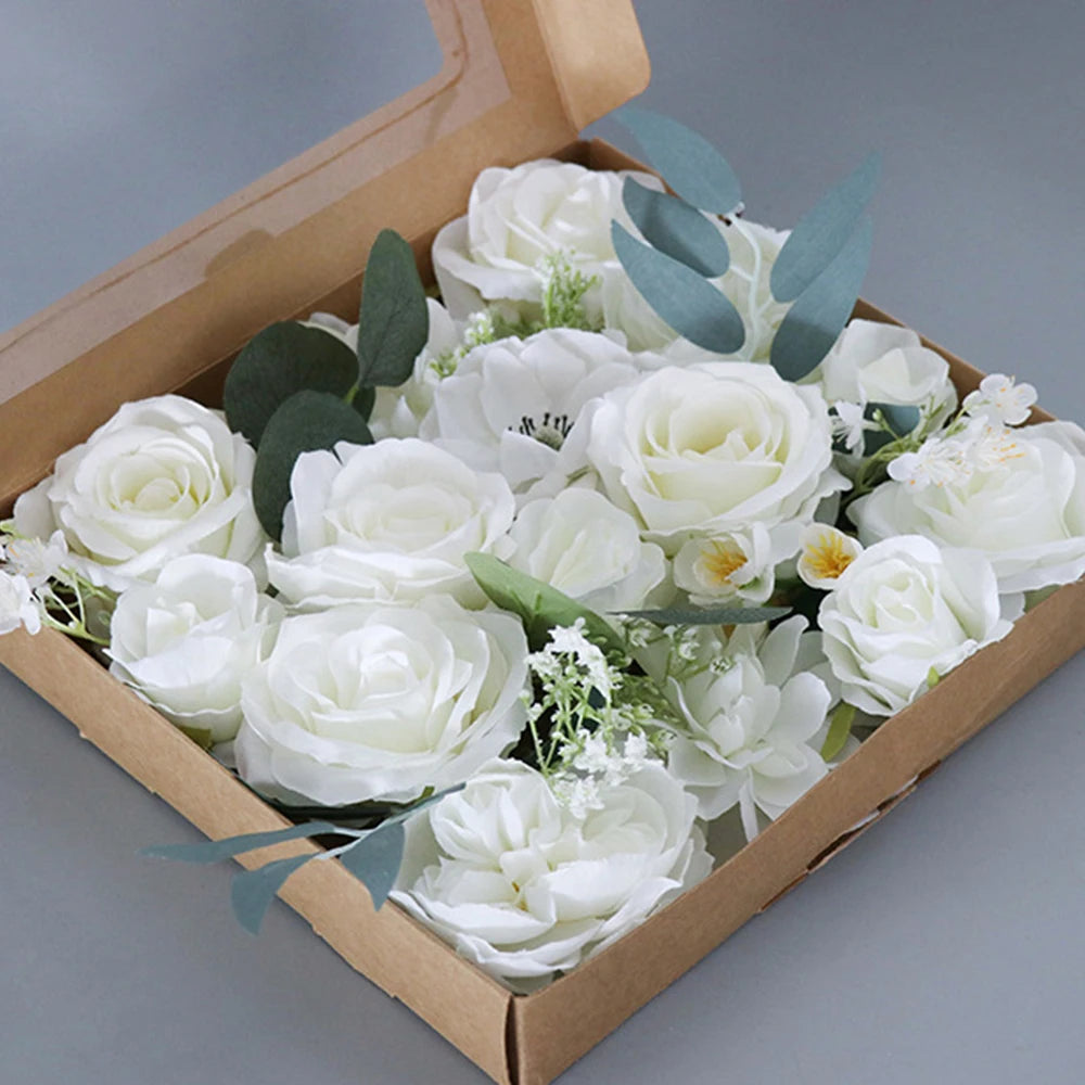 Simulated Silk Flower Box, Wedding Proposal, Birthday Gift Box, Home Decoration Bouquet Qme white