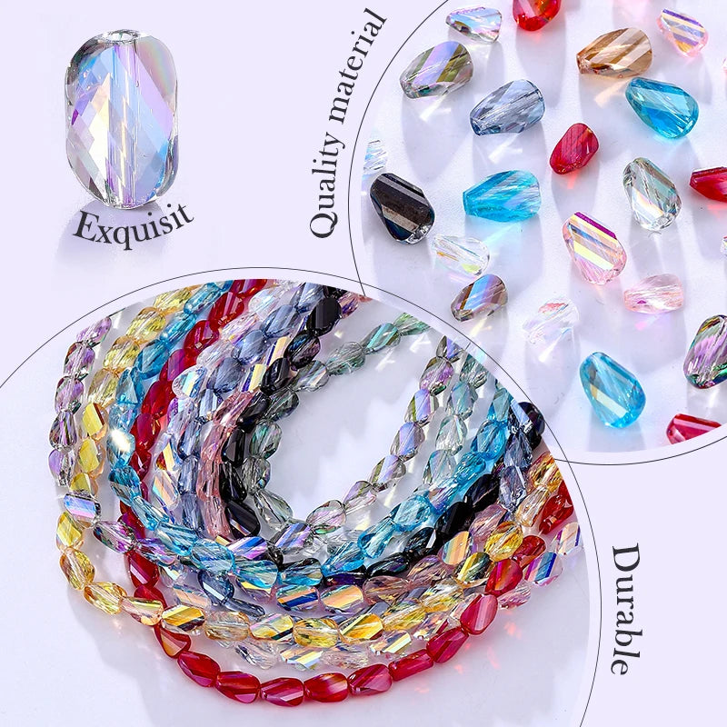 2 Sizes Faceted Glass Twisted Beads AB Color Craft Loose Spacer Beads for DIY Jewelry Bracelet Necklace Earring Making Crafting Qme