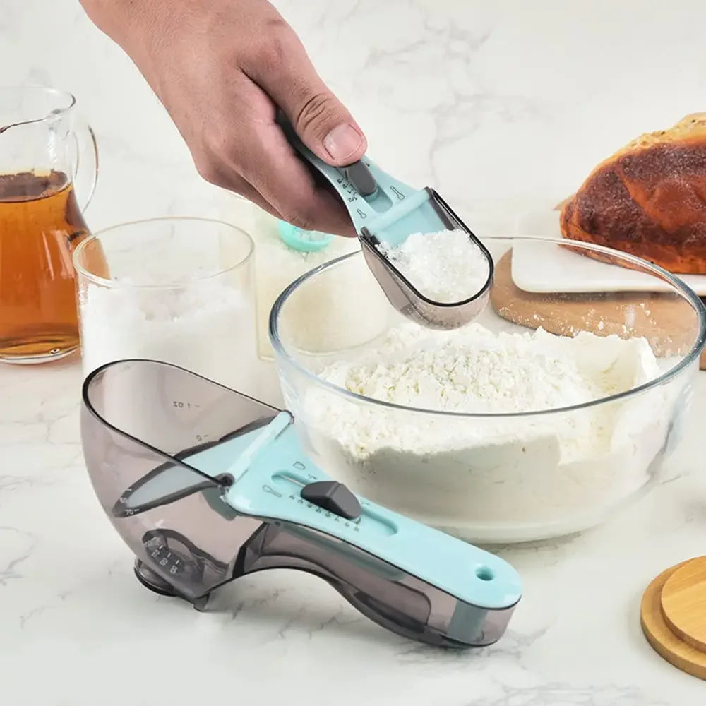 Kitchen Adjustable Measuring Cups and Spoons Plastic Scoop with Magnetic / for Dry and Liquid Ingredient Kitchen Tools Qme
