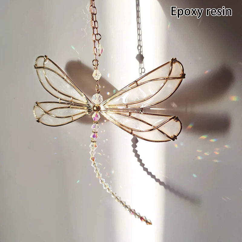 Metal Wing Dragonfly Crystal Suncatcher Garden Wind Chimes Butterfly Qme A1