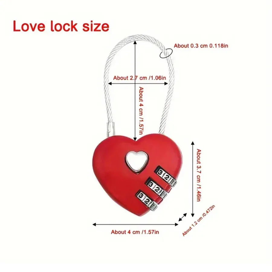 Heart Shaped 3 Digit Combination Lock, Steel Wire Rope Padlock Love Promise Lock For Luggage Backpack Jewelry Box Wedding Couple Qme