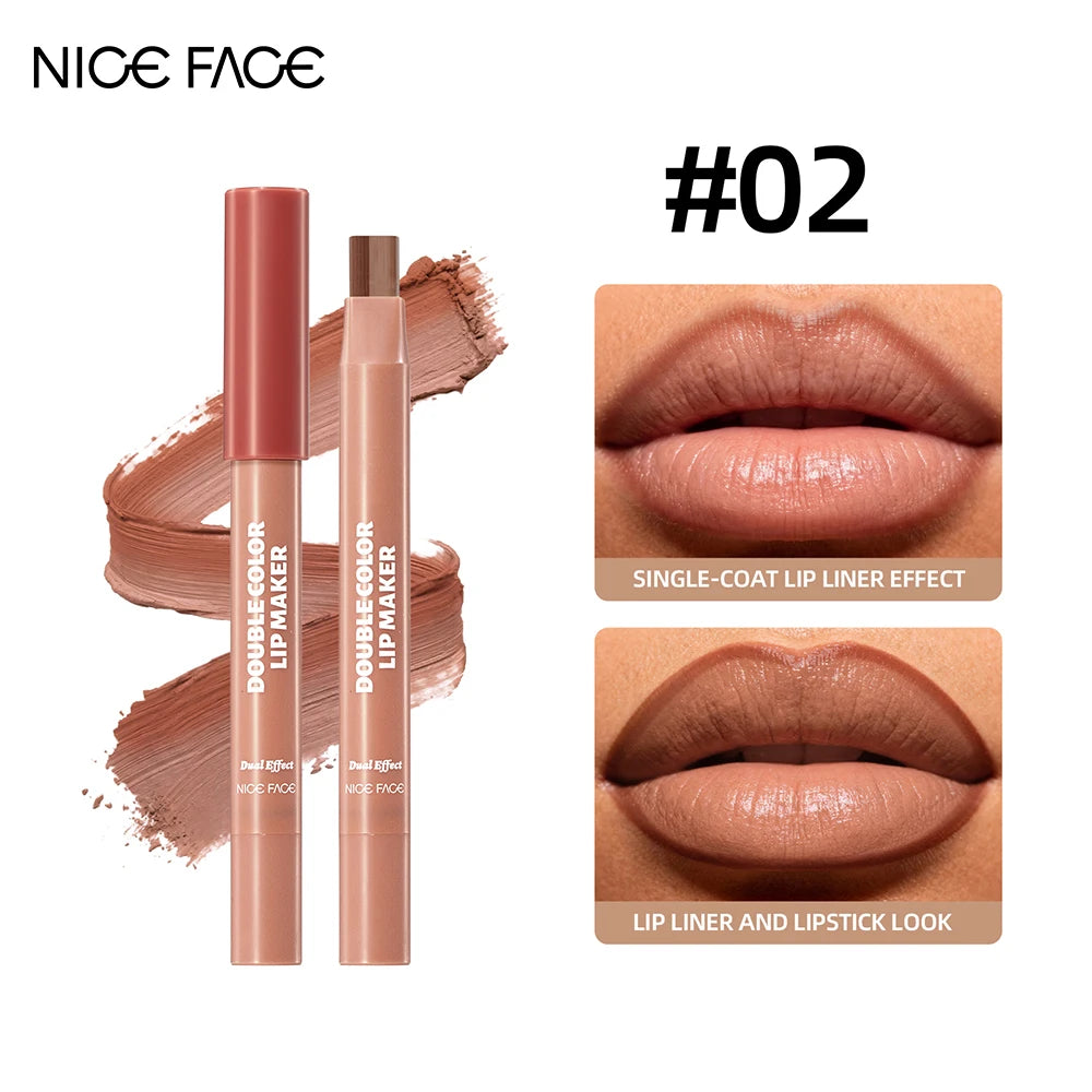 Double Color Lip Liner&Lipstick Pen Makeup Mist Matte Contour Tint Lipstick Pencil 2 In 1 Nude Brown Lipliner Pen Balm Cosmetic Qme 02