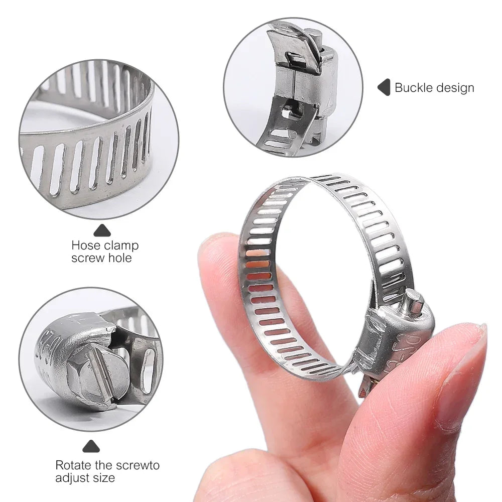 Stainless Steel Screw Band Hose Clamps Adjustable Car Fuel Tube Pipe Clamp Worm Gear Plier Tools Faucet Water Pipes Fasteners Qme