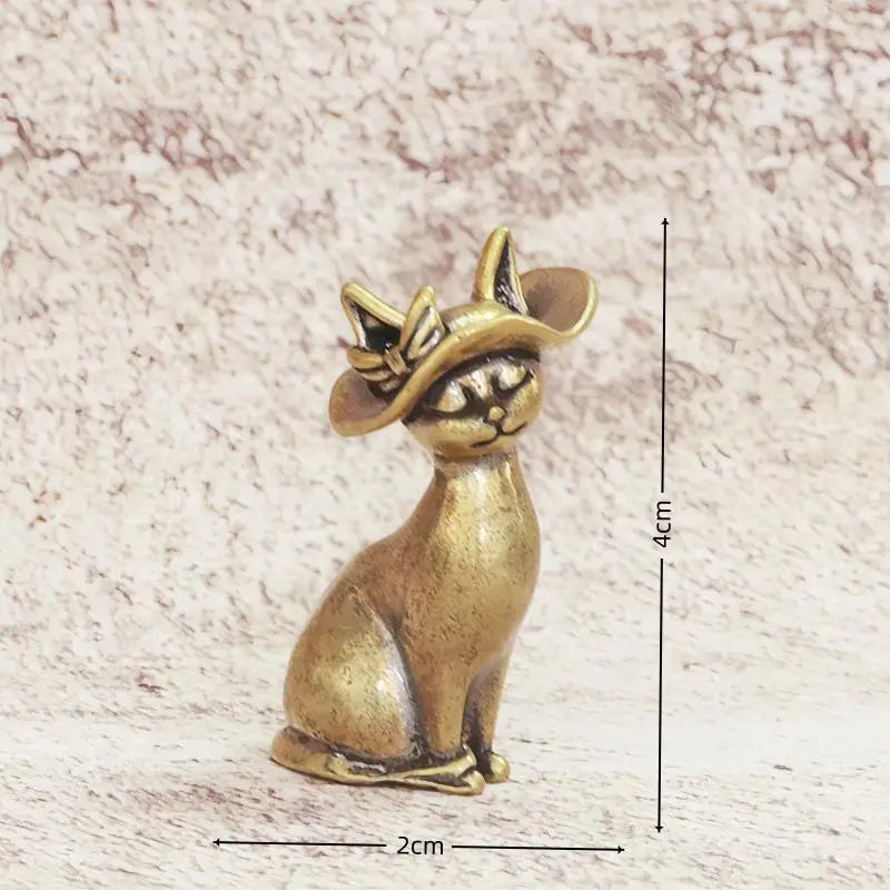 Brass Princess Cat Statue Creative Animal Desk Ornaments Desktop Qme