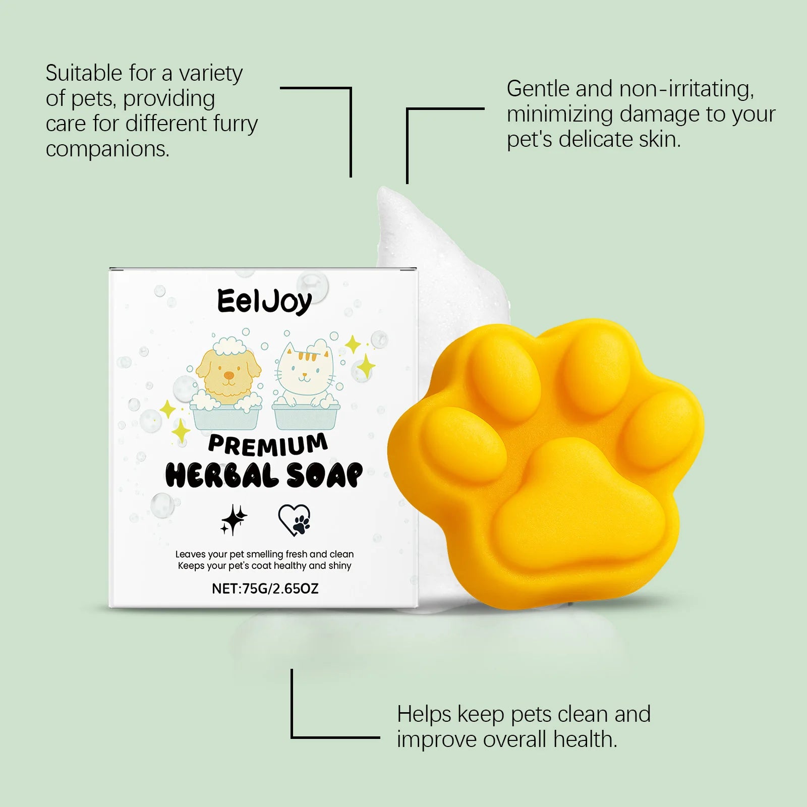 EelJoy Pet Soap Plant Ingredients Daily Cleaning Cat and Dog Body Hair Removal Odor Fresh Soap Qme