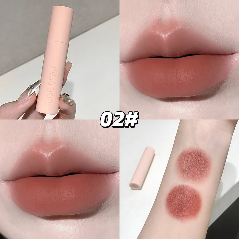 Dark Brown Matte Velvet Lip Mud Gloss Gege Bear Lipstick Non-stick Qme GX1382-02