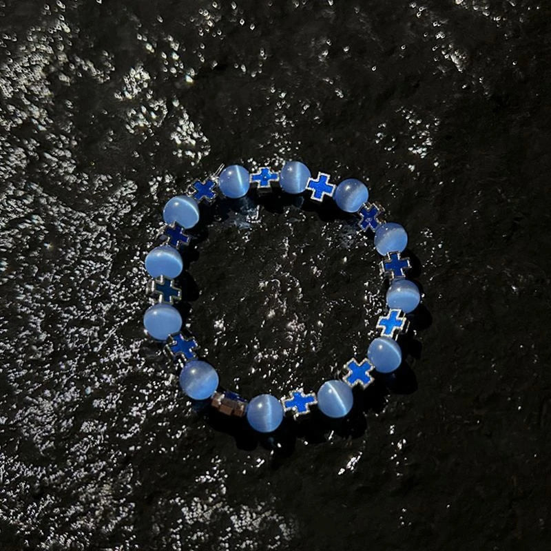 Fashion Cross Beaded Bracelets For Women Men Ins Style Cat's Eye Stone Couples Bracelets Qme