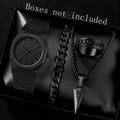 Matte octagonal minimalist scale men's watch Cuban bracelet cross necklace ring four piece set, not including gift box Qme Black B