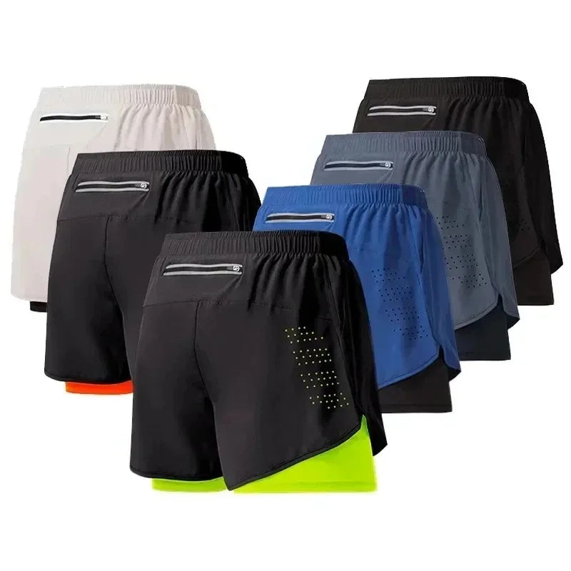 New Men Running Shorts Gym Sports Shorts 2 in 1 Quick Dry Workout Training Gym Fitness Jogging Short Pants Summer Men Shorts Qme