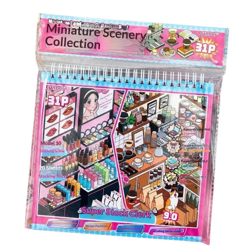 Miniature Scene Sticker Book 31 Pages 10 Themes 20 Sheets Perfect Qme