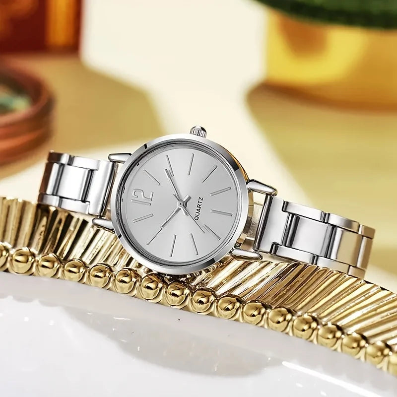 Classic Minimalist White Dial Gold Metal Watch Matching Smooth Teardrop Shape Jewelry Set For Women Wedding Party Gift Without Qme