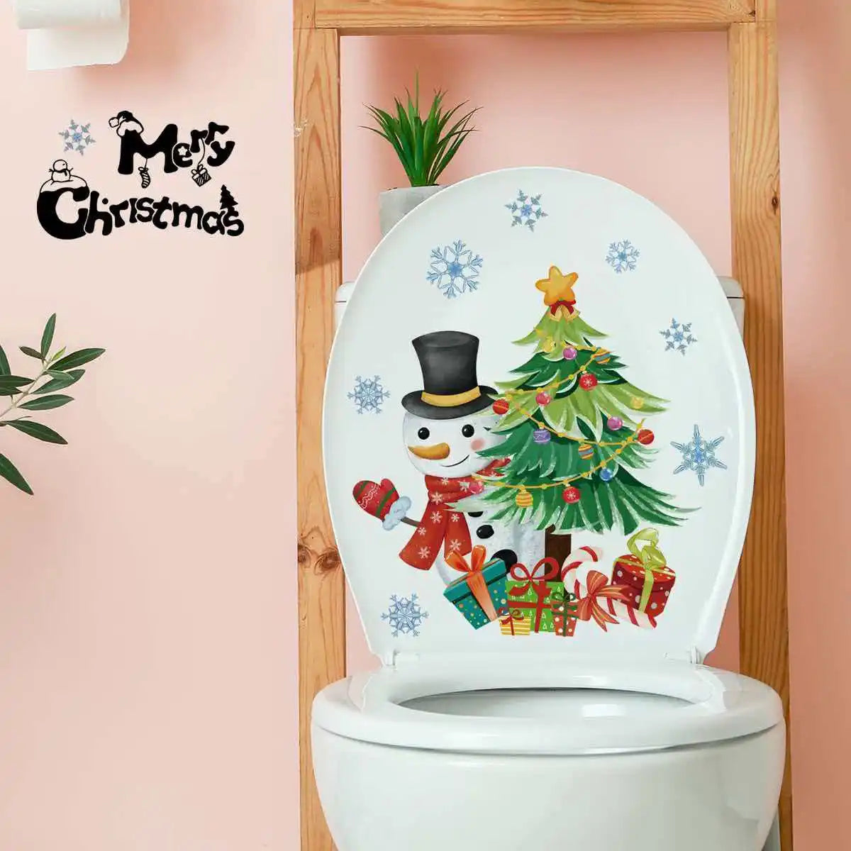 Cartoon snowman Christmas tree snowflake toilet sticker Christmas wall sticker decorative sticker self-adhesive Qme MULTI