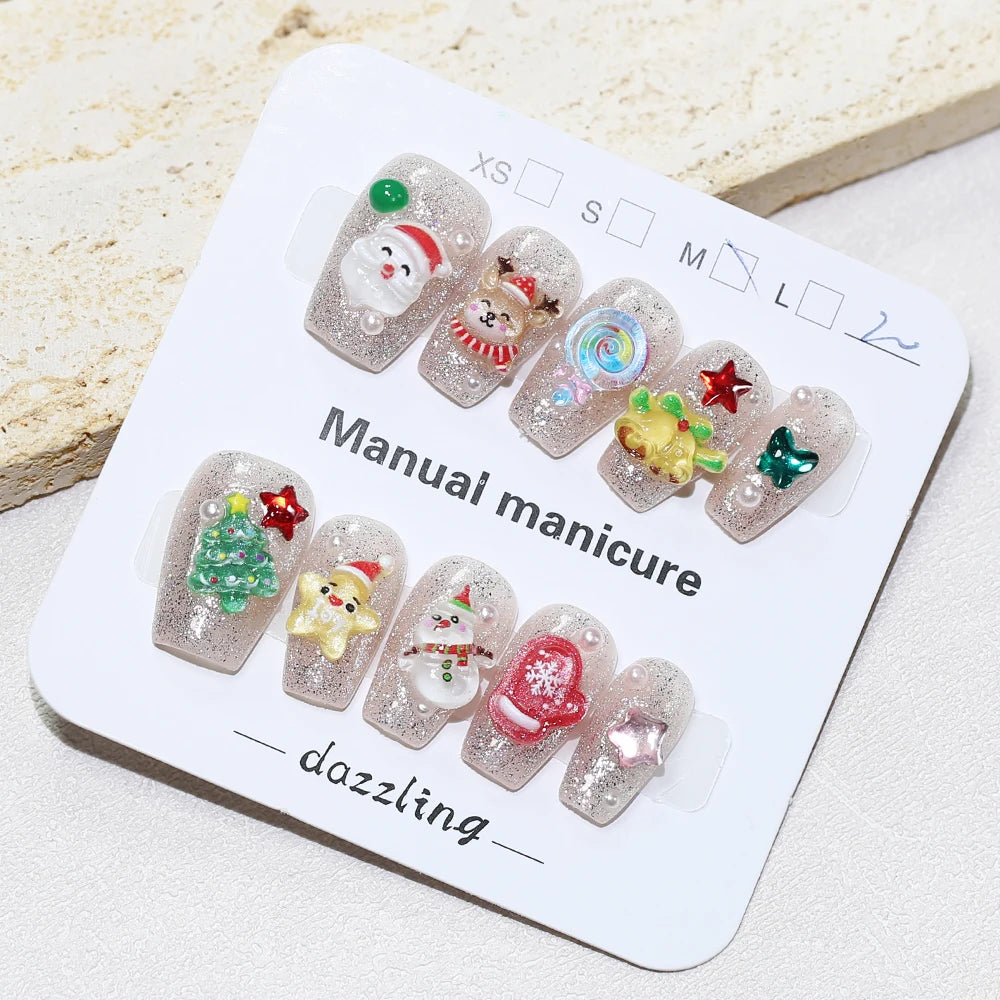 Cute Christmas Snowflake Deer Handmade Press Nails Cat Eye Short Qme GJ-CDJ-ZB57-M
