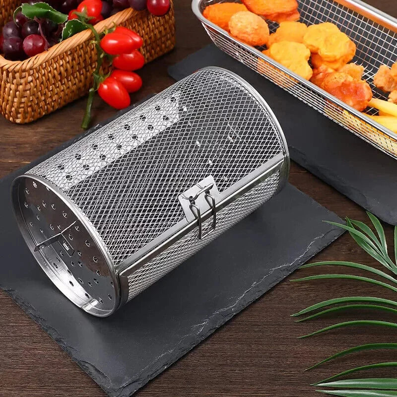 Stainless Steel Grill Rotisserie Oven Kitchen Fry Basket Coffee Bean Qme