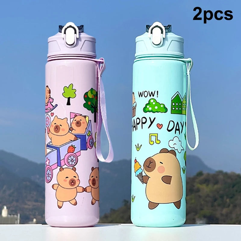 Cartoon Capybara Water Bottle Plastic Cup Portable Large Capacity Qme B2