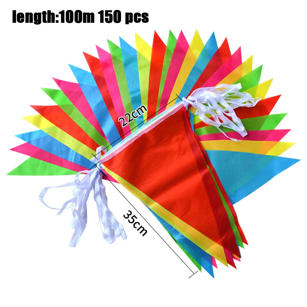 100M Multicolored Triangle Flags Bunting Party Banner Triangle Garland For Wedding Shop Street Decor Garden Kindergarten Decor Qme