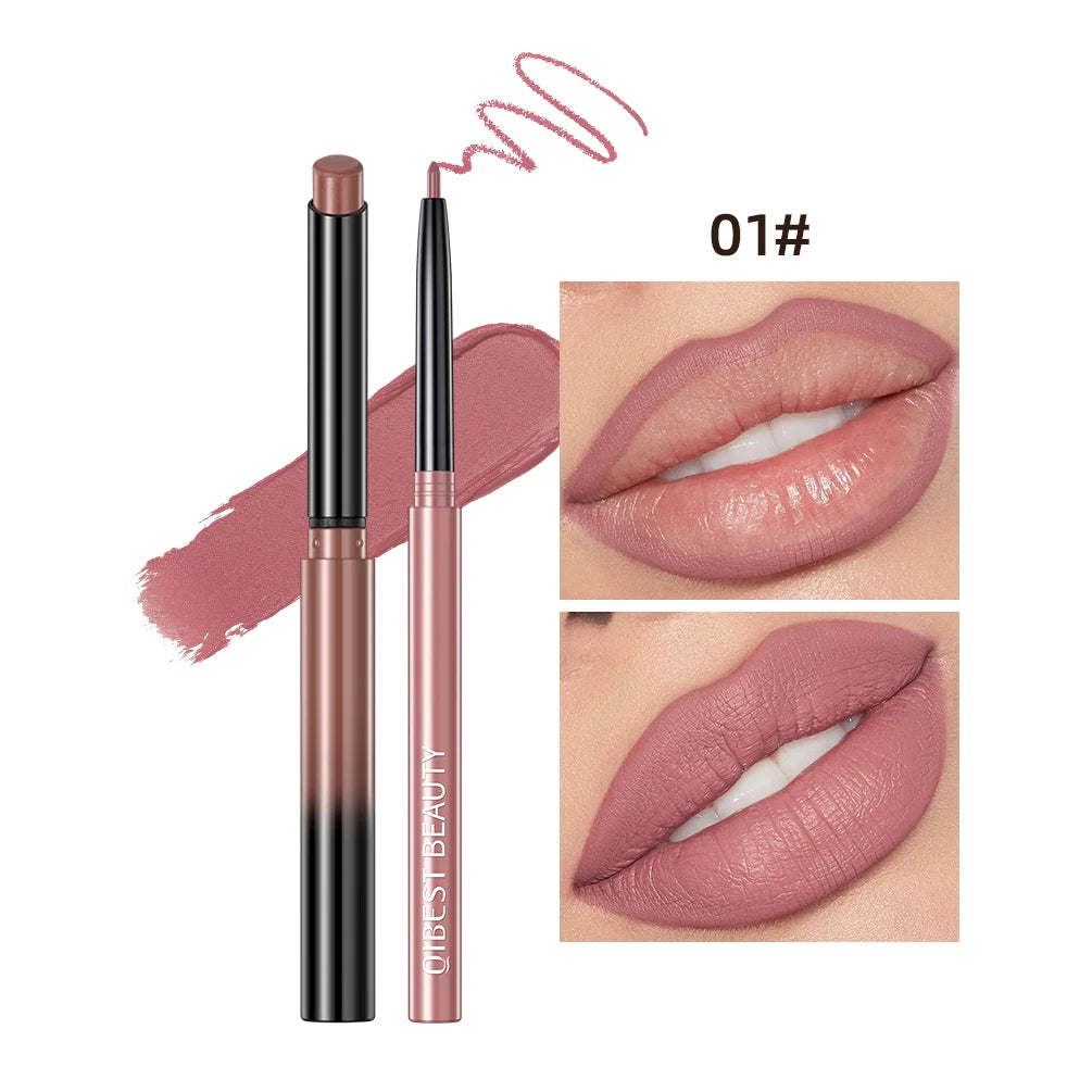QIBEST 12 Colors Lip Makeup Nude Lipstick Pencil Waterproof Long Lasting Sexy Red Lip Stick Matte Lip Liner Pen Lipstick Qme 01