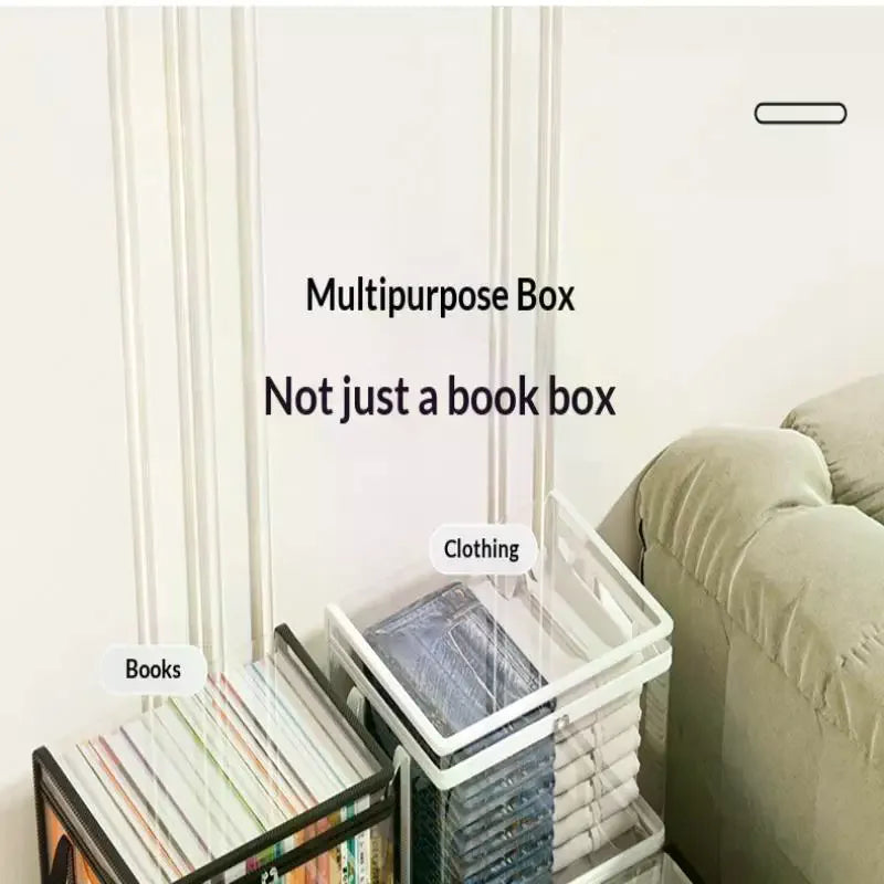 Transparent Plastic Book Storage Box Large Capacity Foldable Space-Saving Organizer For Home Office Storage Bookshelf Container Qme