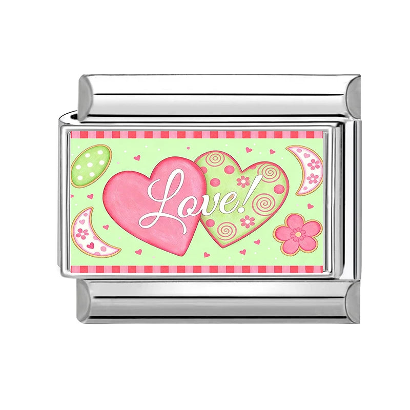 2026New Romantic Encounter With The Pink Sky Dancing Italian Charm Links Fit 9MM Stainless Steel Bracelet DIY Making Gift Couple Qme Style 18