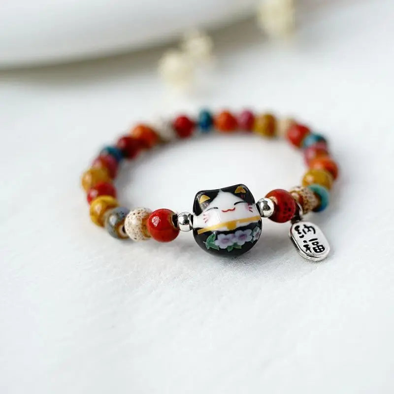 b03 Cat Bracelet For Girls Colorful Beaded Bracelets Harajuku Ceramics Anime Pendant Charm Bracelets Jewelry Gifts Wholesale Qme