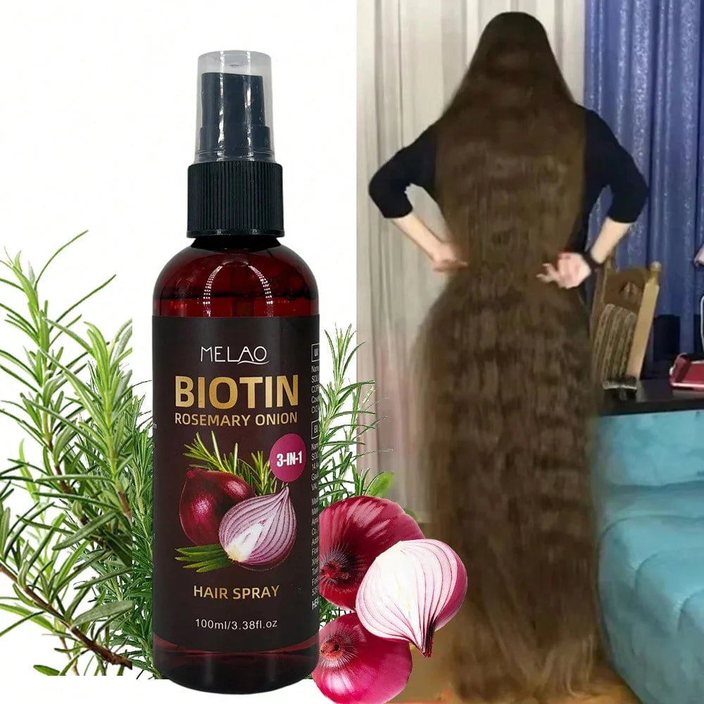 3 in 1 Biotin Rosemary Onion Hair Spray, MELAO Leave-In Conditioner & Detangler Spray, Tames Frizz, Adds Shine & Softness Qme