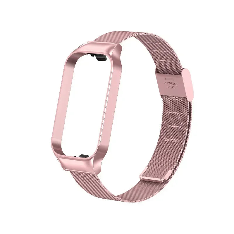 Strap For Xiaomi Mi Band 8 Active Bracelet for Xiaomi Smart Band 8 Active Stainless Steel Metal Watchband Mi Band 8 Active Qme Rose Pink for Redmi Band 2