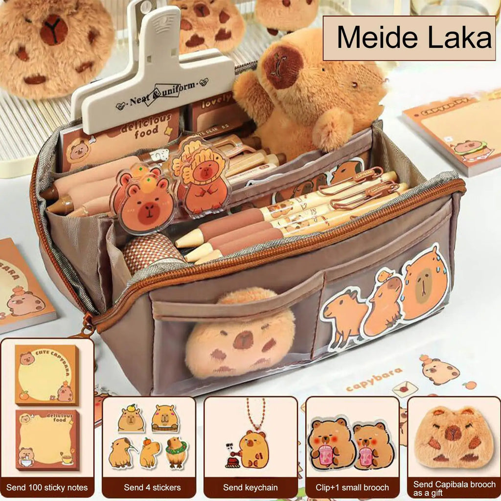 Pen Case Capybara Zipper Pencil Box Cartoon Stationery Makeup Bag School Supplies for Travel Student Teacher Kindergarten Qme