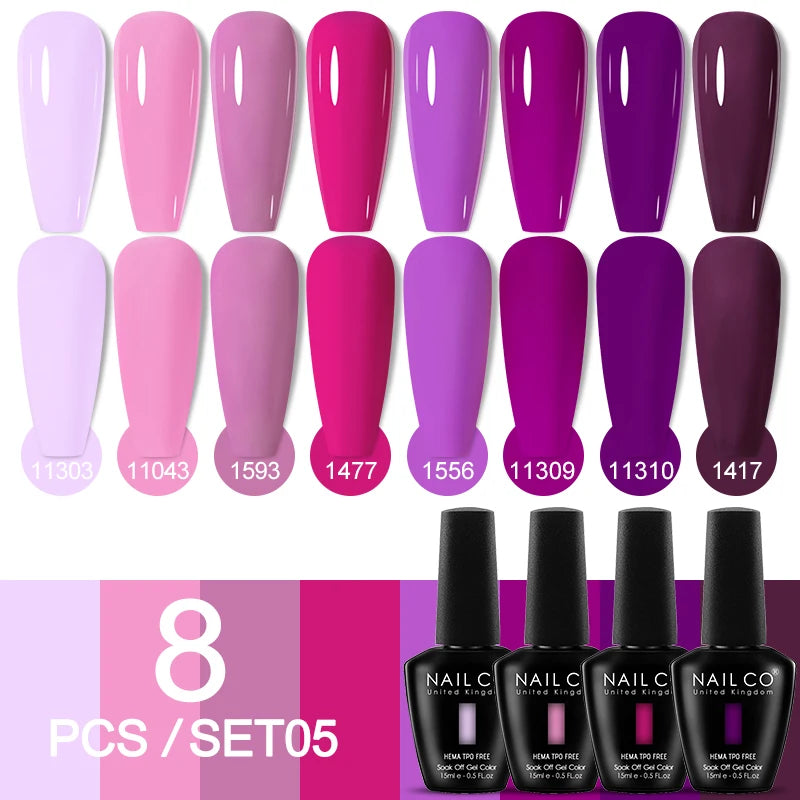 NAILCO Sparkly Rose Red Purple Gel Nail Polish Art Vernis Nails