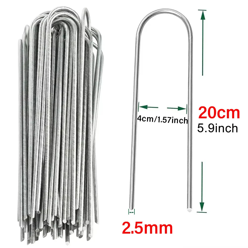 U-type Garden Staples Heavy-duty Landscaping Fence Tubing Stakes Sod Pins Galvanized Garden Stakes For Holding Lawns Ground Nail Qme 2.5x200mm 4cm 50pcs