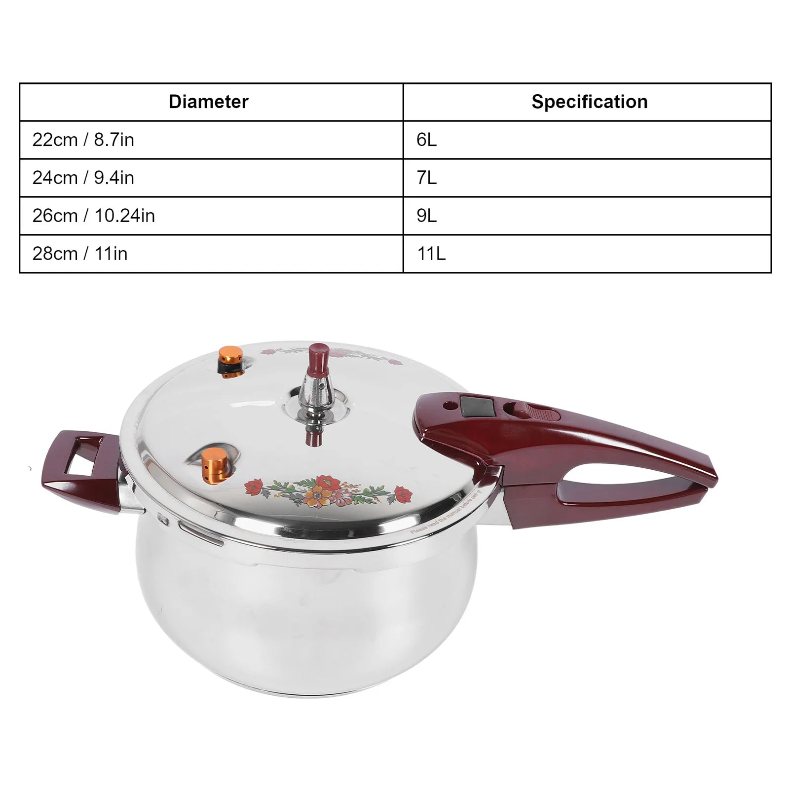 Pressure Cooker Stainless Steel 80KPA Pressure Cooker Ergonomic Handle Multiple Security Guard for Home Use 6/7/9/11L Qme