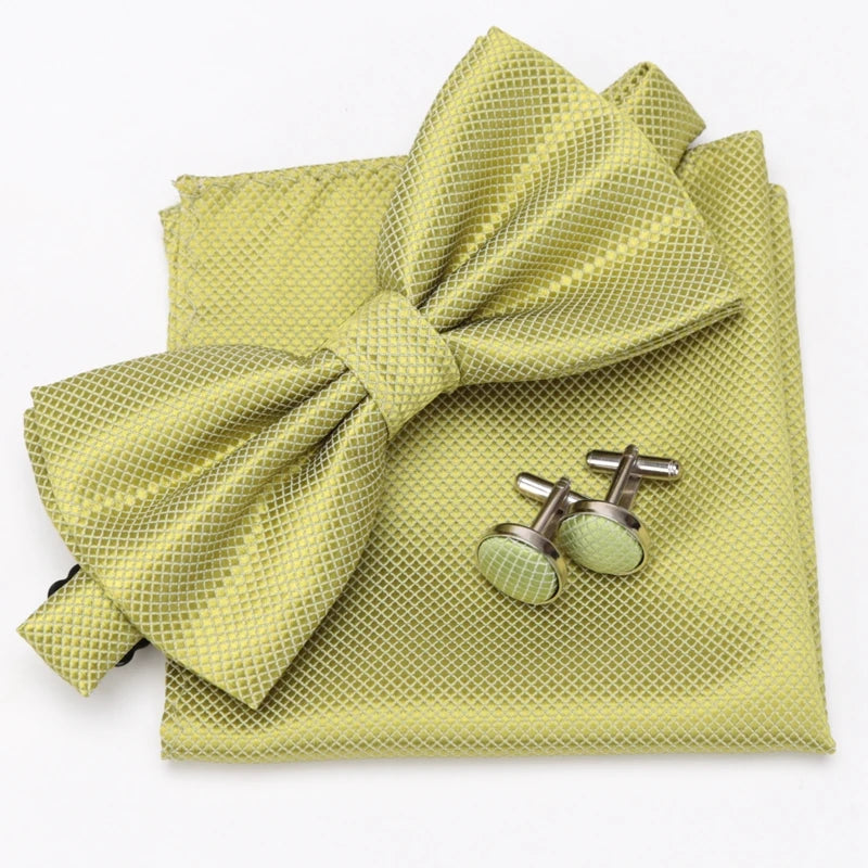 Men Bowtie Plaids Classic Fashion Wedding Party Formal Cufflinks Bow Qme Emerald Green