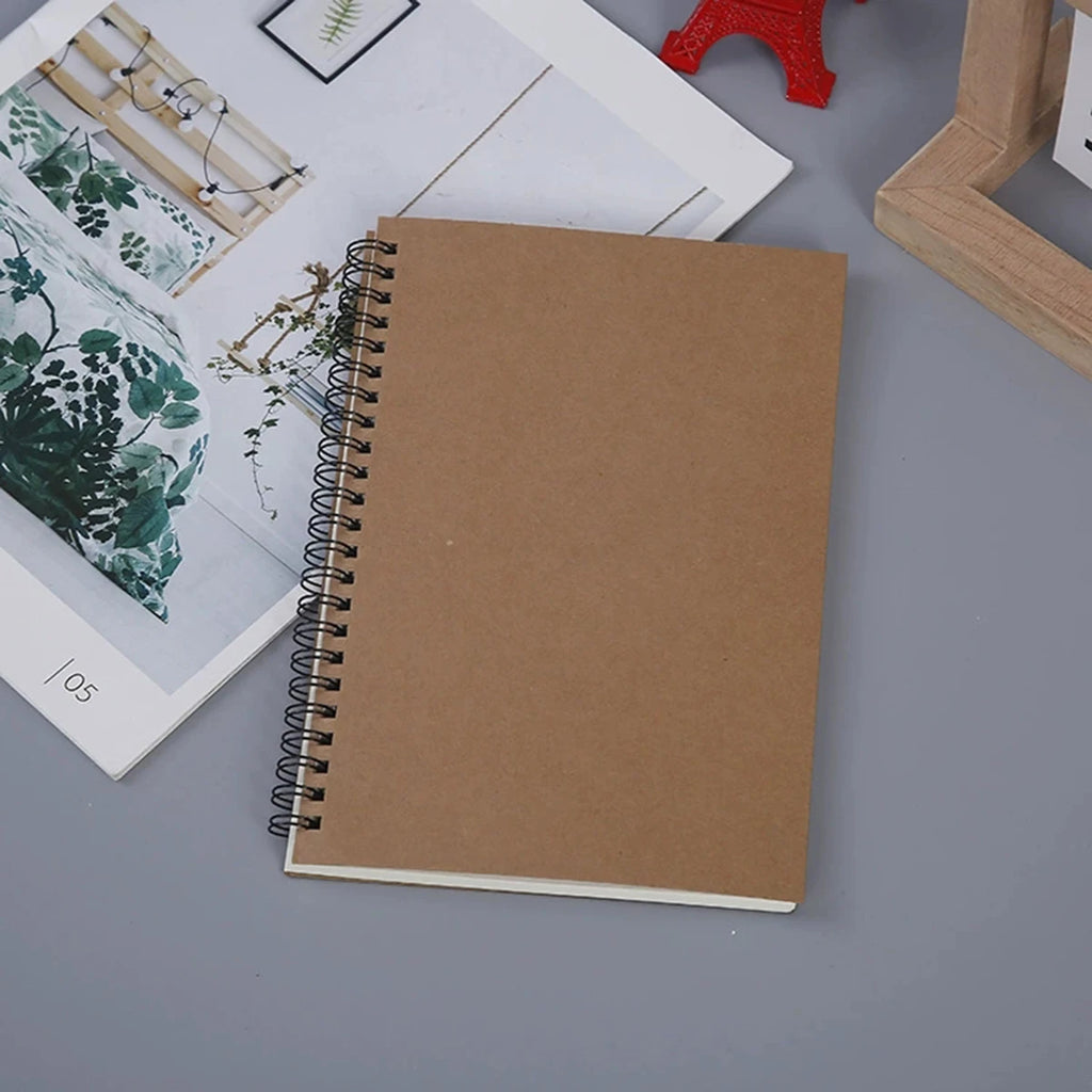 1 Book 50 Sheets Retro Spiral Kraft Paper Notebook Coil Sketchbook Graffiti Drawing Diary Journal Office School Writing Station Qme