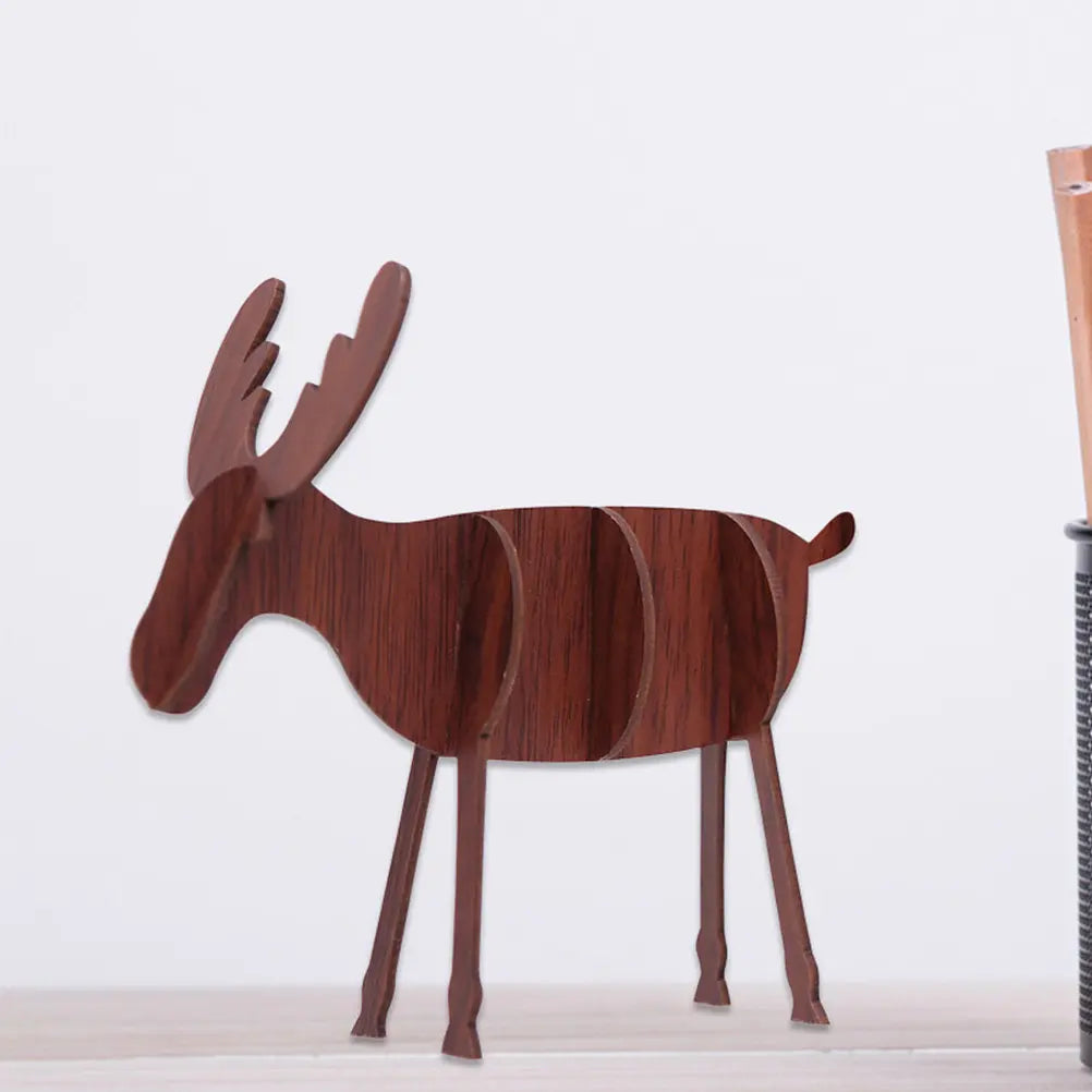 Vintage-Style Standing Cartoon Deer Christmas Decoration Prop Wooden Simulation Elk Ornament for Living Room Bedroom Door Wall Qme