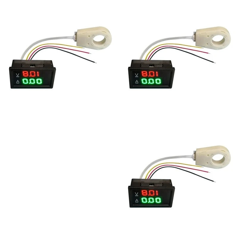 A02F-3X Hall Ammeter Voltmeter DC 0-300V 200A Battery Monitor LED Digital Current Voltage Meter 12V 24V 36V 48V 60V Car Qme Black 200A