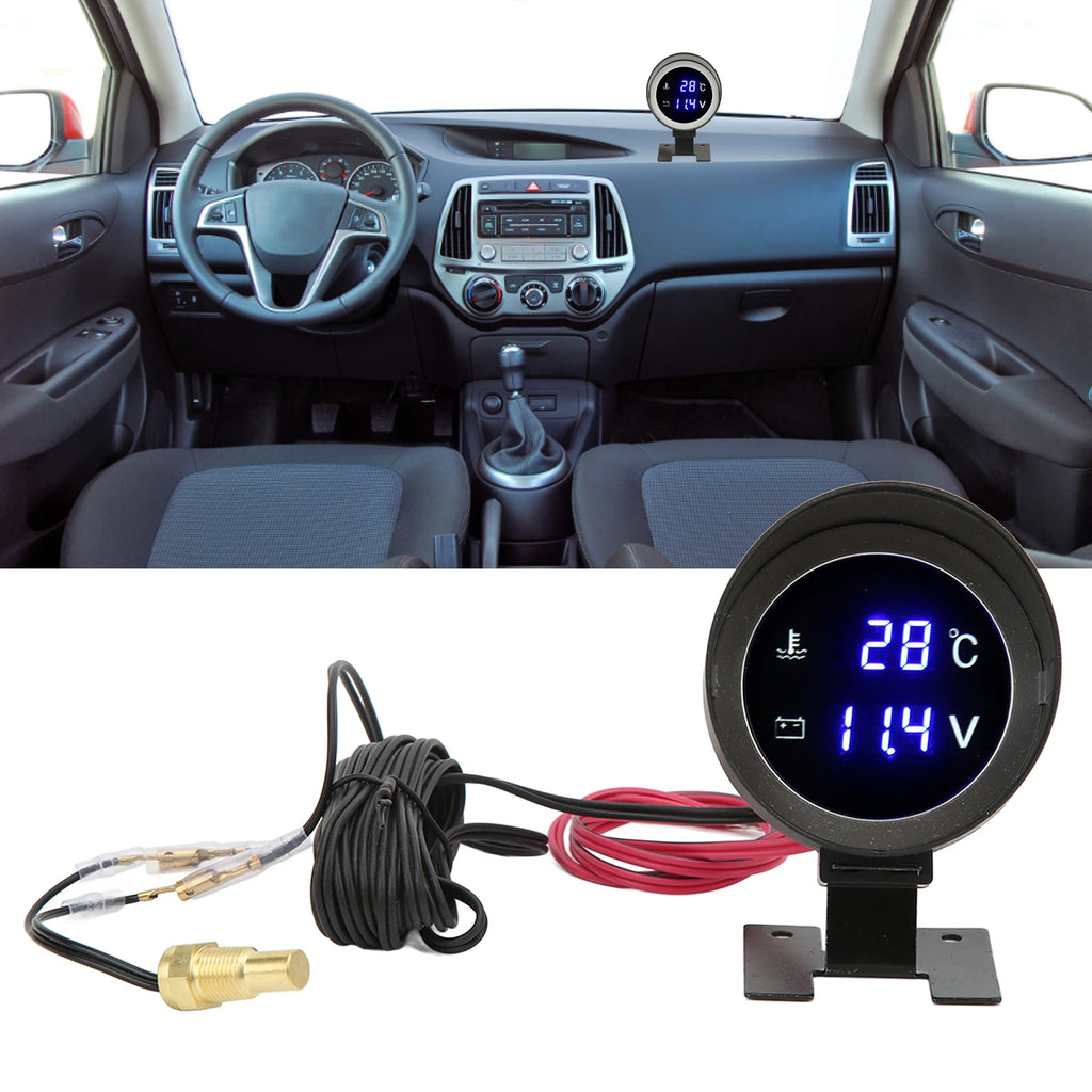Water Temperature Gauge LED Voltmeter Round Wear Resistant Multifunction High Accuracy for Car for Motorcycle for ATV Qme