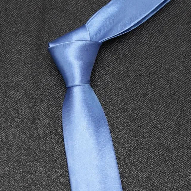 Mans Slim Skinny Tie Men Jacquard Woven Solid Orange Red Purple Black Qme SKY BLUE