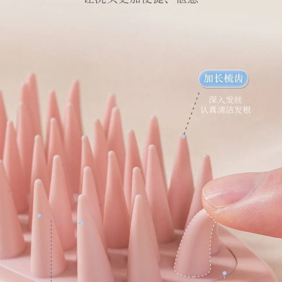 Long Handle Scalp Massage Brush Silicone Anti-knotting Large Conical Teeth Hair Shampoo Brush for Scalp Cleansing Qme
