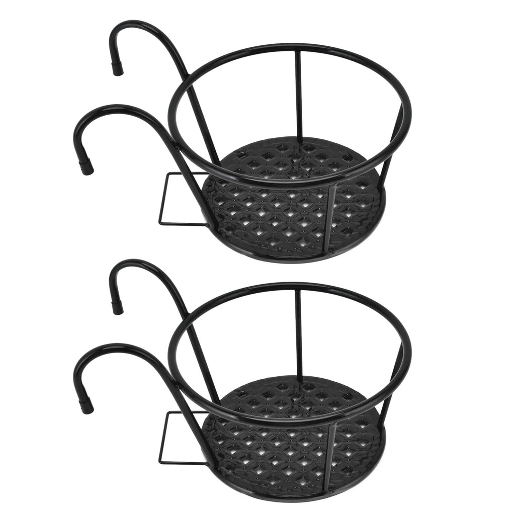 2Pcs Hanging Planter Basket Iron Wall Mounted Plant Holder Rack Flower Pot Stand for Balcony Garden Patio Indoor Outdoor Black Qme As picture