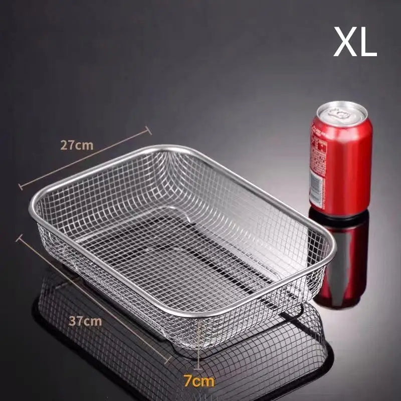 Square Thick Air Fryer Basket Oven Stainless Steel Grill Non-stick Qme XL