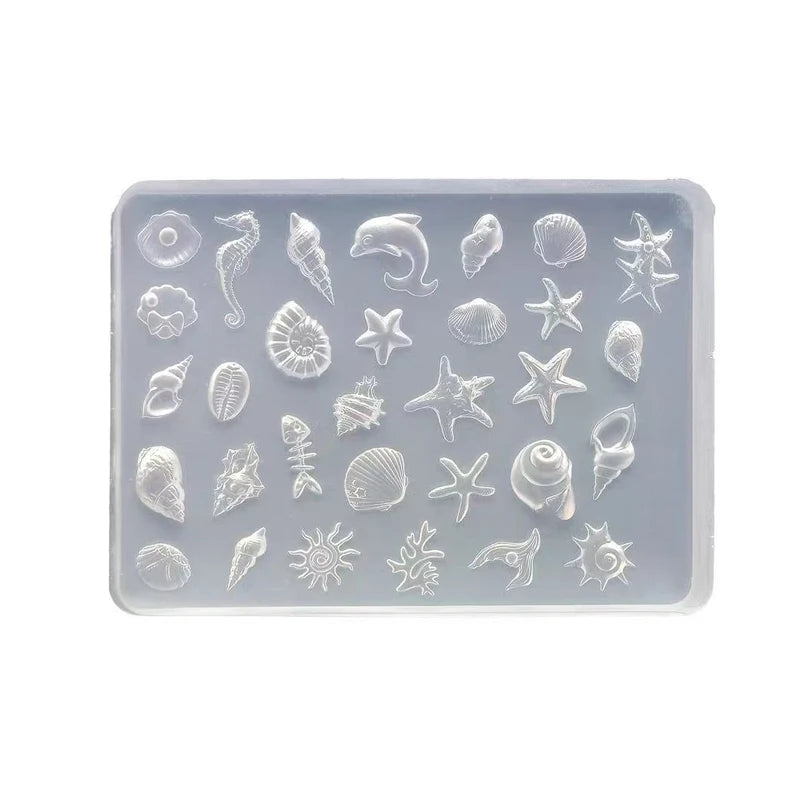 3D Seashell Nail Art Mold Silicone DIY Ocean Starfish Conch Dolphin Nail Design Molds High Transparent Nail Art Carving Template Qme L291