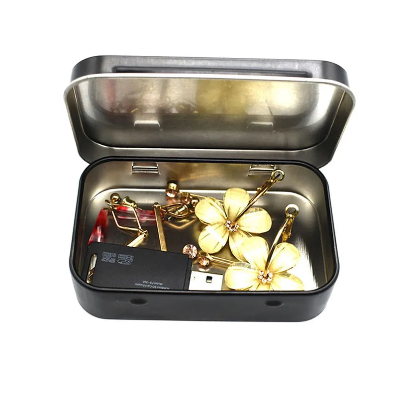 Survival Small Empty Metal Silver Black Flip Storage Box Case Key Qme
